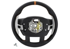 Ford F-150 Steering Wheel Kit - Ford Racing - Raptor Style, Heated - Black Leather with Orange Stitching/Orange Sightline - `15-`17 Ford F-150 Steering Wheel Kit - Ford Racing - Raptor Style, Heated - Black Leather with Orange Stitching/Orange Sightline - `15-`17